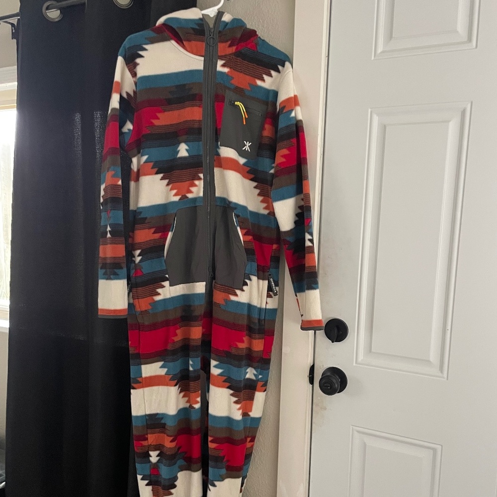 One piece  all the way zip up fleece Aztec print onesie
